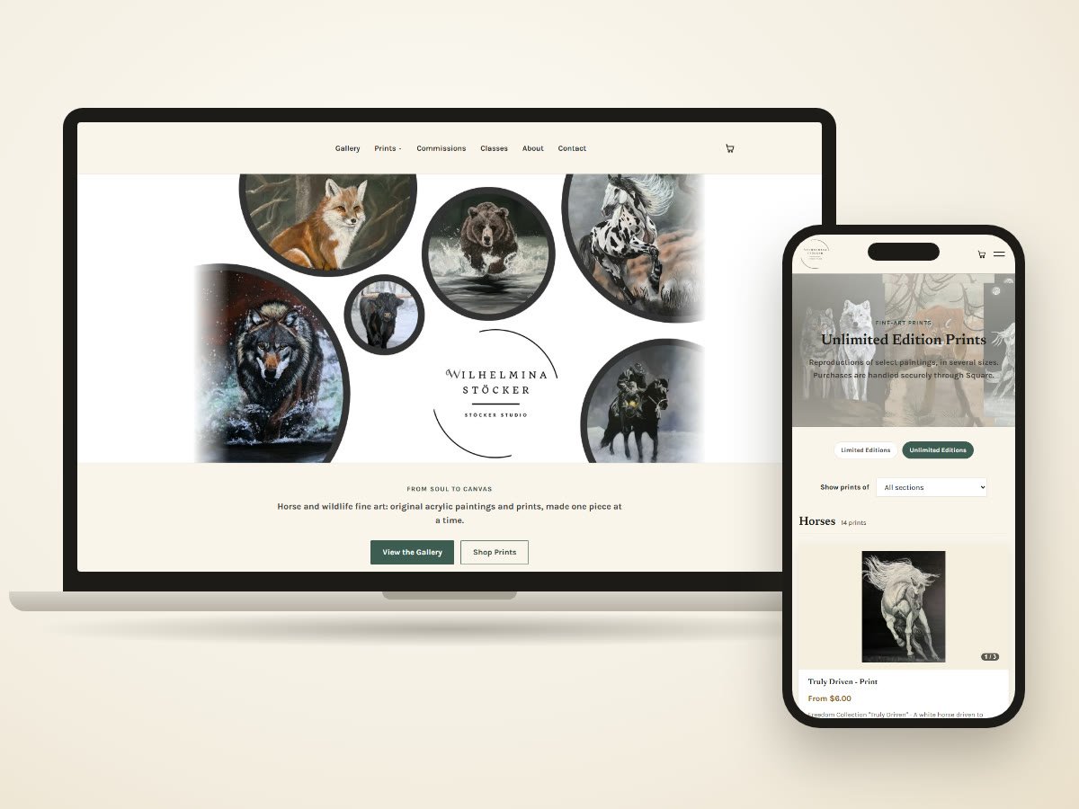 Website designed by Bryght for The Stöcker Studio, shown on a laptop and a phone